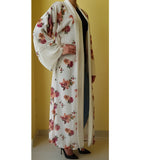 WHITE FLORAL MIX KIMONO/ABAYA - Husna Collections