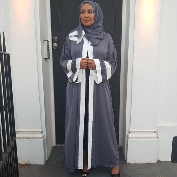 OPEN ABAYA GREY/WHITE