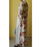 WHITE FLORAL MIX KIMONO/ABAYA - Husna Collections