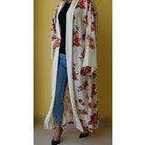 WHITE FLORAL MIX KIMONO/ABAYA - Husna Collections