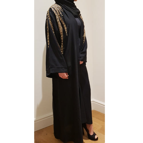 BLACK NIDHA GOLD LEAVES ABAYA