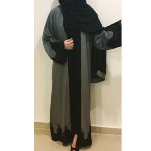 KHAKI GREY LACE ABAYA