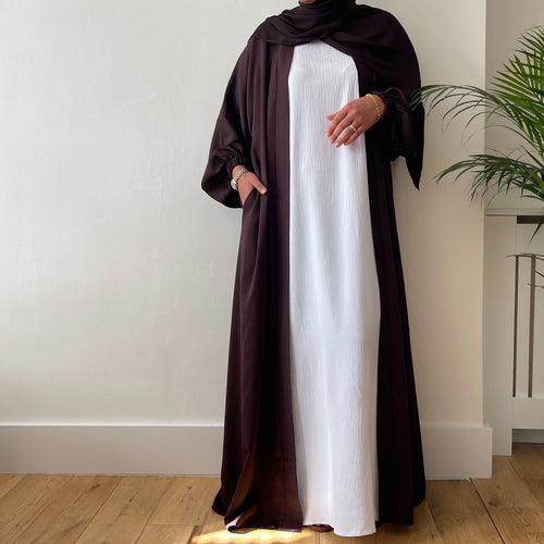 AYLA OPEN ABAYA WITH POCKET BROWN