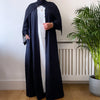 WINTER 2 POCKET RIBBED OPEN STYLE ABAYA NAVY