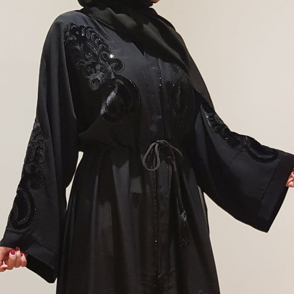 BLACK UMBRELLA EMBELLISHED DETAILED ABAYA