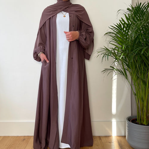 AYLA OPEN ABAYA WITH POCKET MAUVE