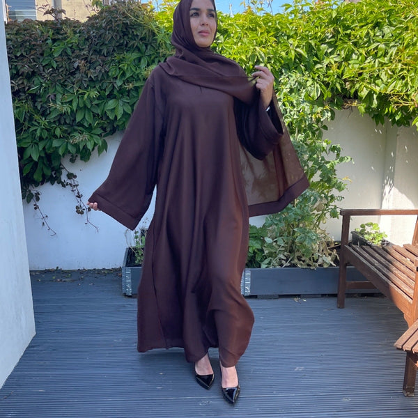 CASUAL PLAIN BELL SLEEVES ABAYA DARK BROWN