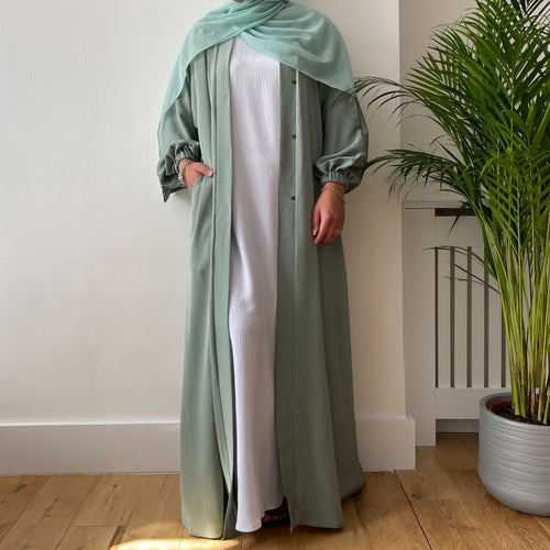 AYLA POCKET OPEN ABAYA DUCK GREEN