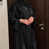 BLACK UMBRELLA EMBELLISHED DETAILED ABAYA