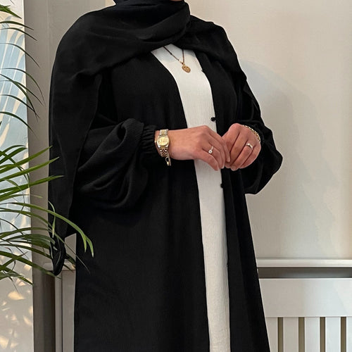 WINTER RIBBED 2 POCKET OPEN STYLE ABAYA BLACK