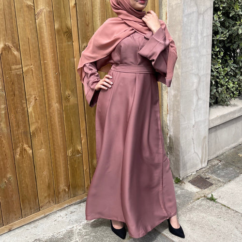 CASUAL PLAIN BELL SLEEVES ABAYA MAUVE