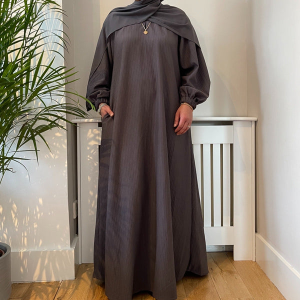 RIBBED WINTER ABAYA DARK GREY