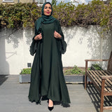 PLEATED ABAYA SET FOREST GREEN