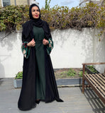 FLORAL BLOSSOM ABAYA BLACK/FOREST GREEN