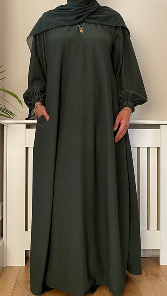 RIBBED WINTER ABAYA FOREST GREEN