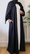 WINTER 2 POCKET RIBBED OPEN STYLE ABAYA NAVY