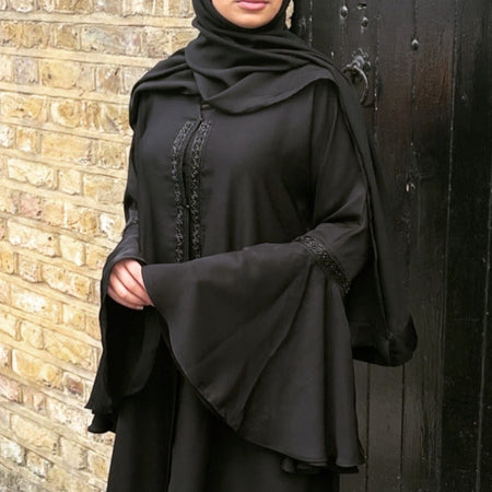 OPEN ABAYA BLACK/WHITE