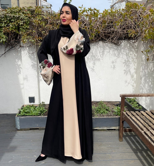 FLORAL BLOSSOM ABAYA BLACK/CREAM