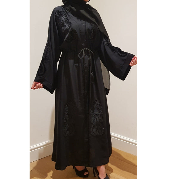 BLACK UMBRELLA EMBELLISHED DETAILED ABAYA