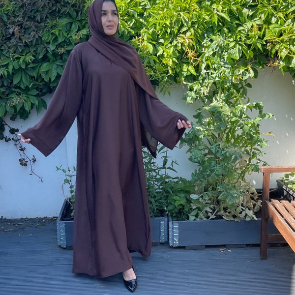 CASUAL PLAIN BELL SLEEVES ABAYA DARK BROWN