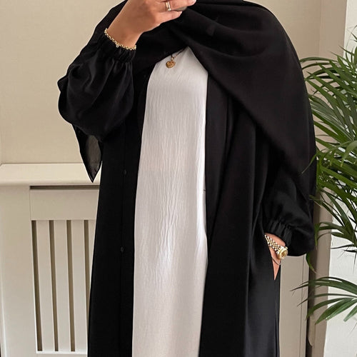 AYLA OPEN POCKET ABAYA BLACK