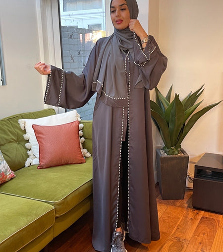 AYLA OPEN ABAYA WITH POCKET BEIGE